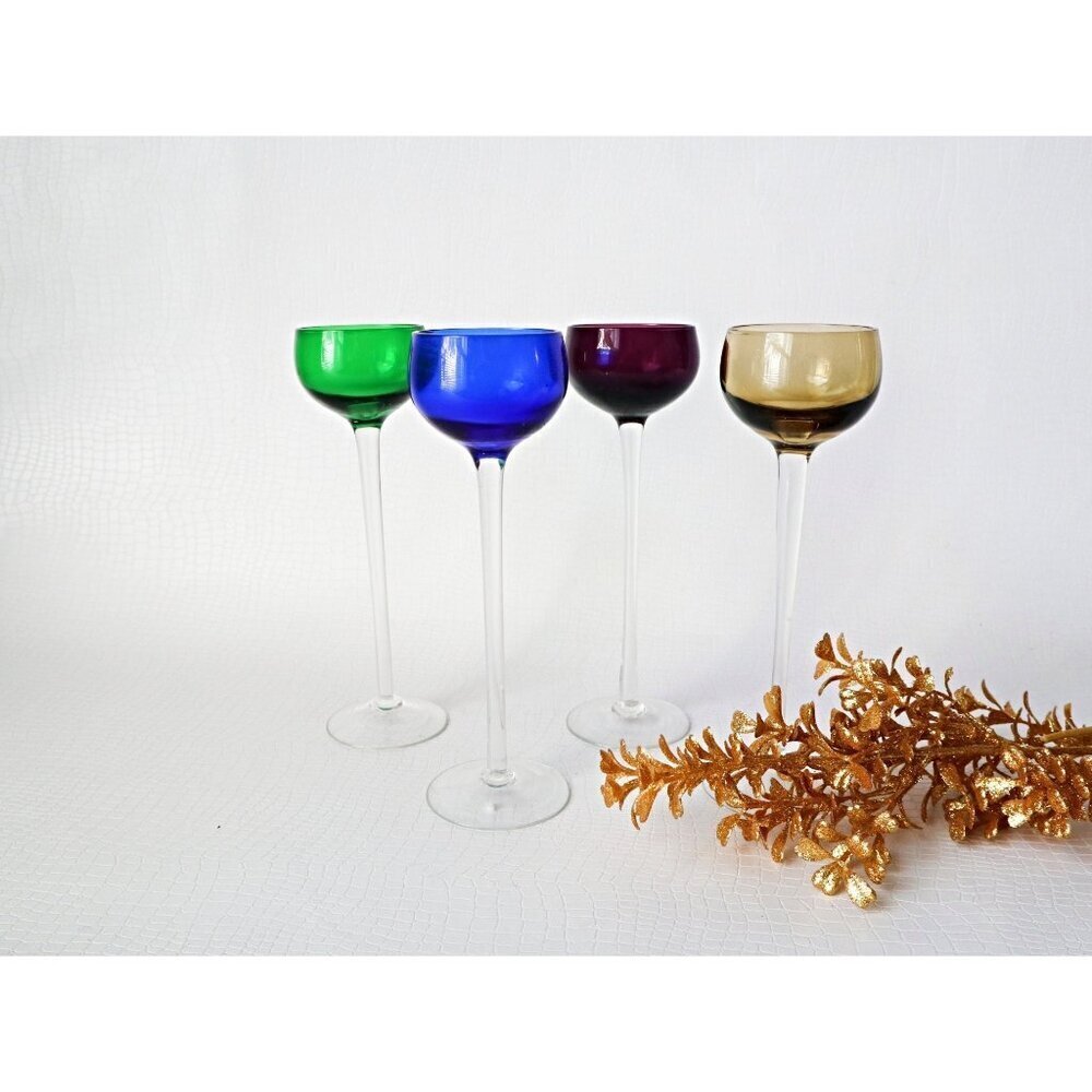 Vintage Cordial Liqueur Glasses set Clear Stemmed Barware Art Deco
